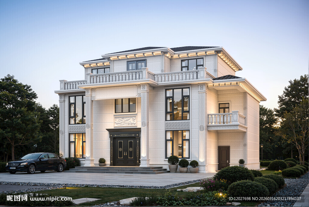 三层豪华新中式别墅外观设计效果