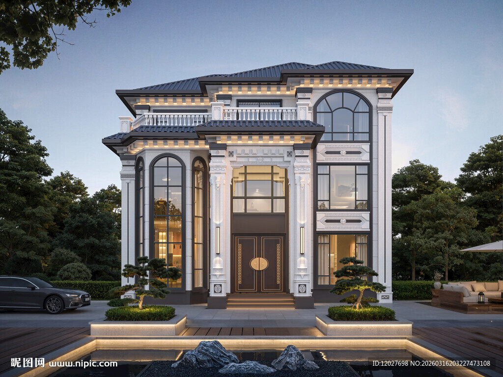 三层豪华新中式风独栋别墅外观