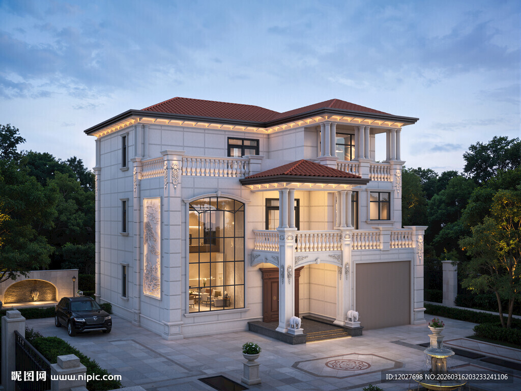 三层简欧豪华别墅外观效果图设计