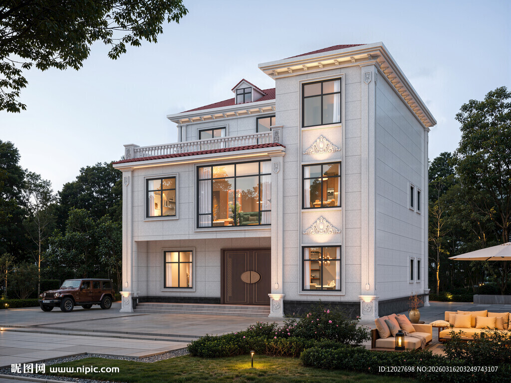 简欧三层独栋别墅外观设计图