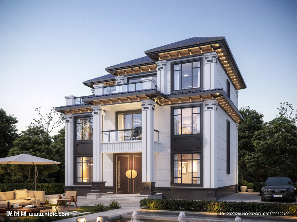 中式豪华三层别墅外观设计