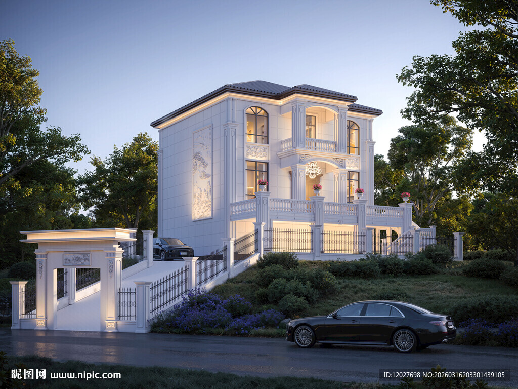 欧式风格别墅夜景展示