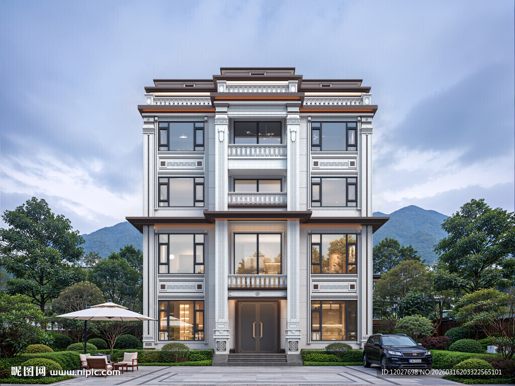 四层新中式风格豪华别墅外观