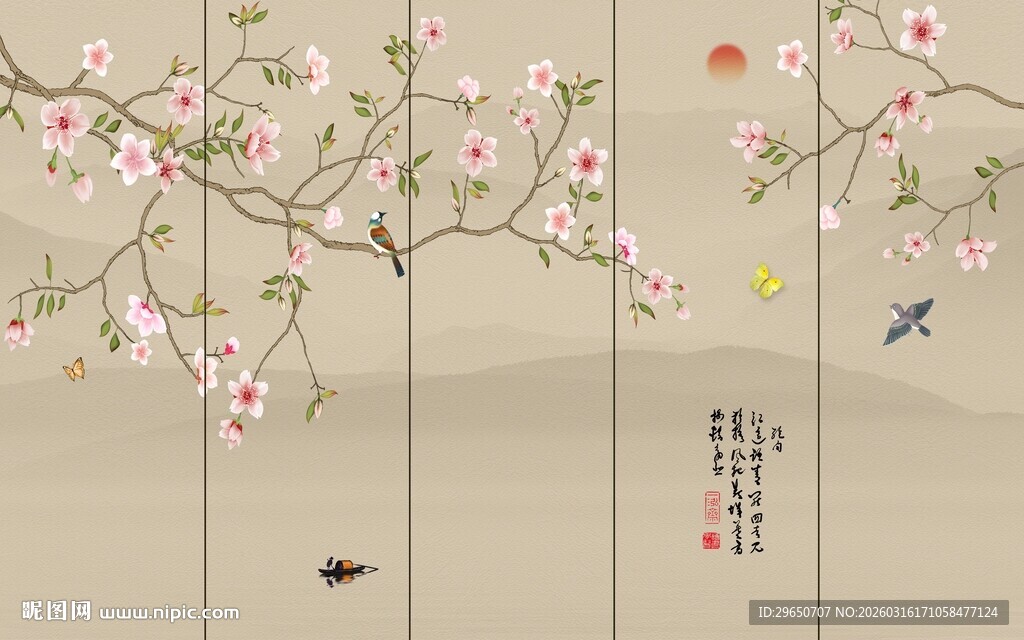 手绘花鸟背景墙