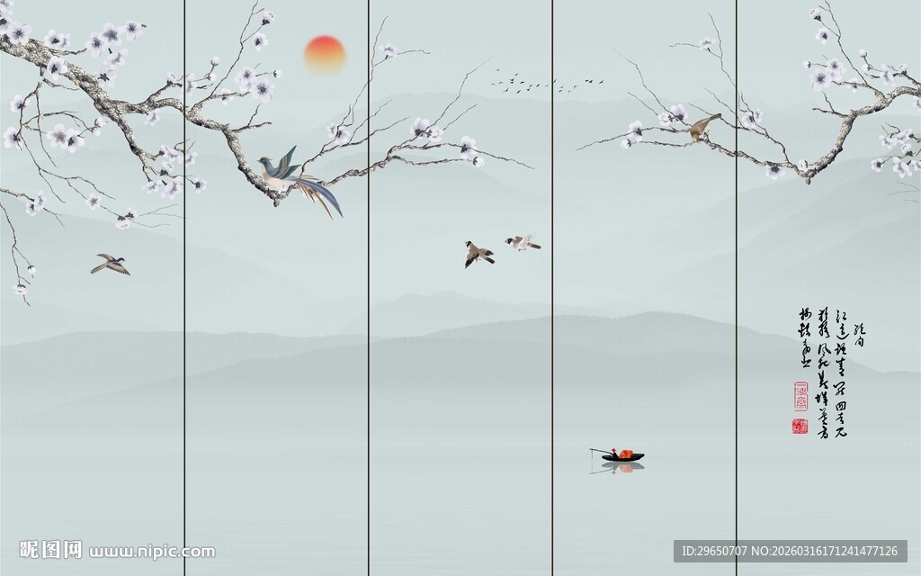 中式花鸟背景墙