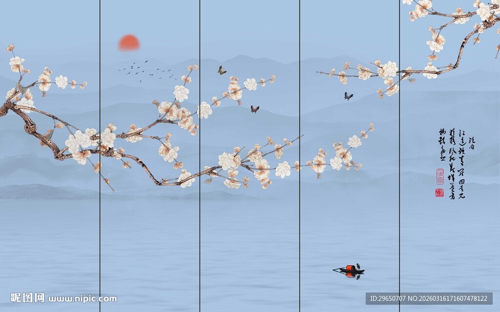 工笔花鸟背景墙