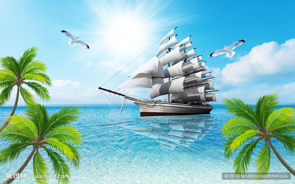 蓝天大海椰树背景图