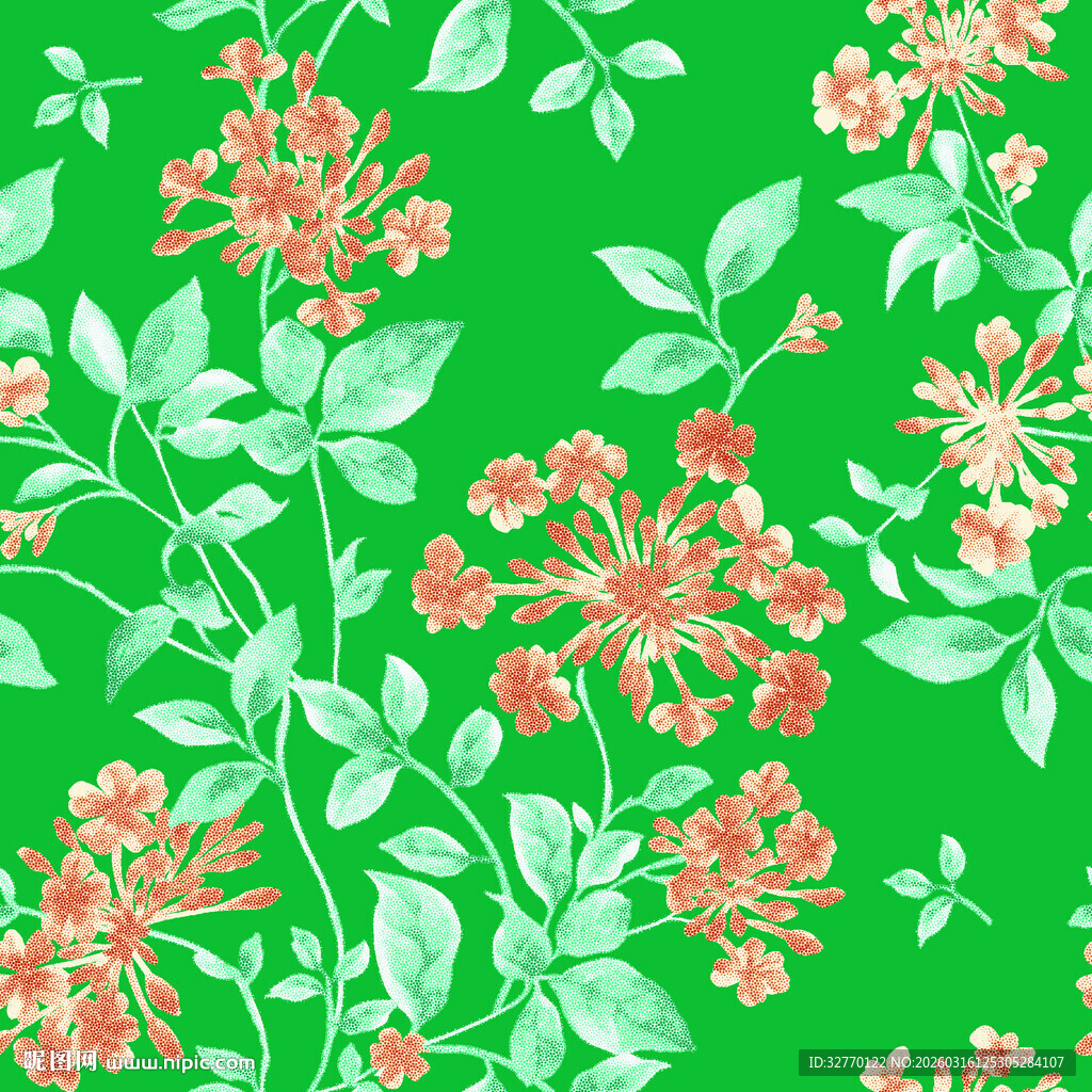 绿色底花卉手绘花