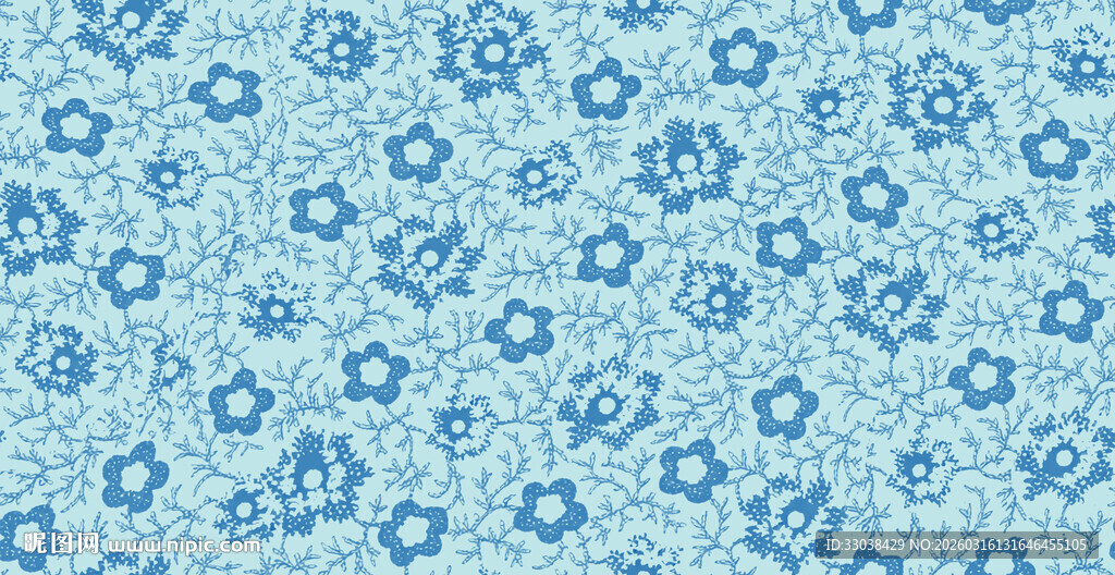 蓝色小花图案背景织物
