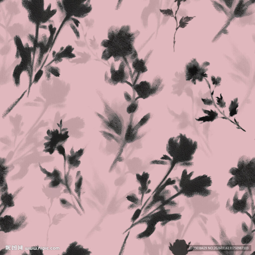 粉色底黑色花卉图案纹理