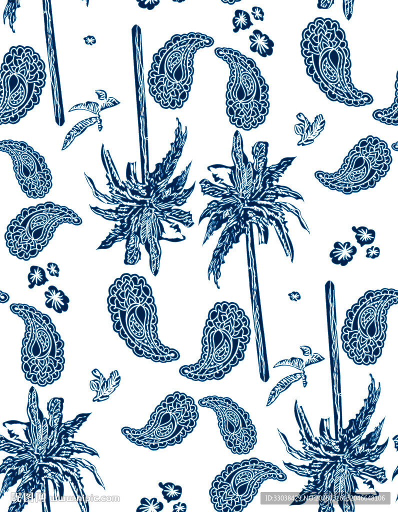 蓝调海洋元素无缝图案