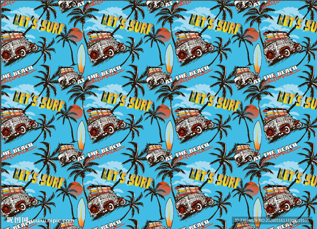 复古磁带与椰树图案布料