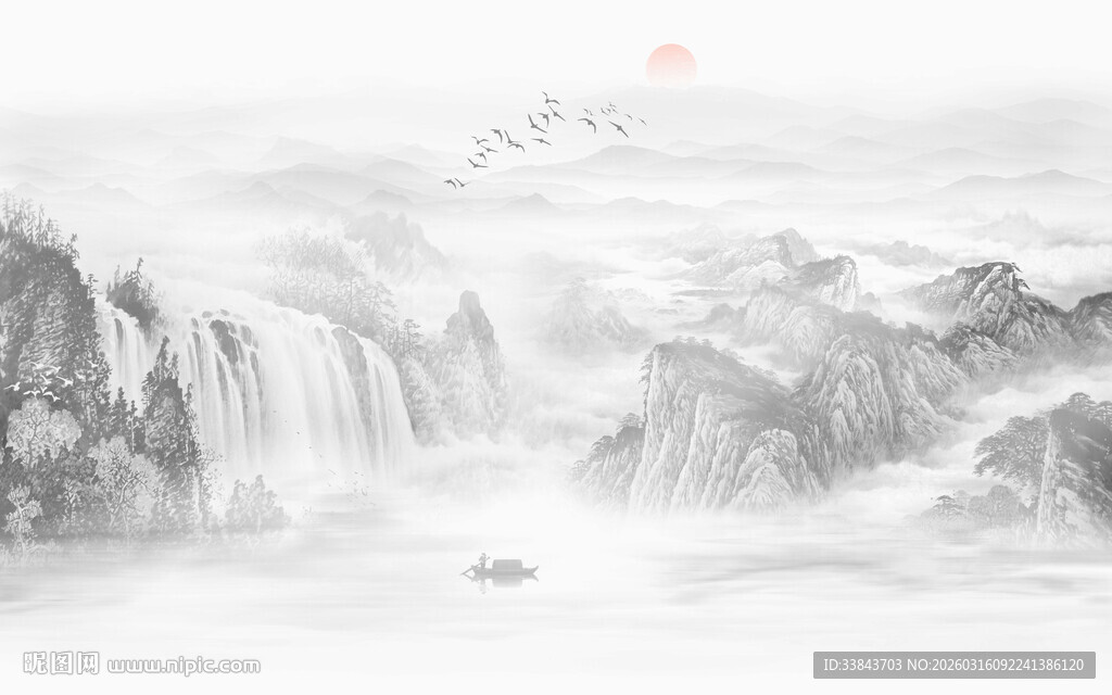 新中式国画山水背景墙