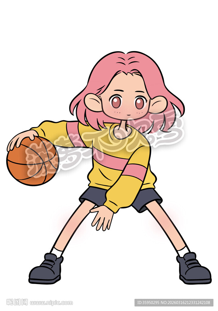 粉色头发女孩准备投篮球