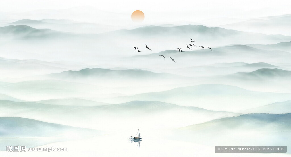 新中式屏风山水画