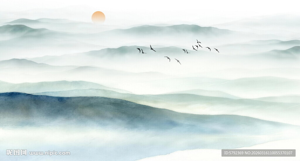 新中式国画山水电视背景墙