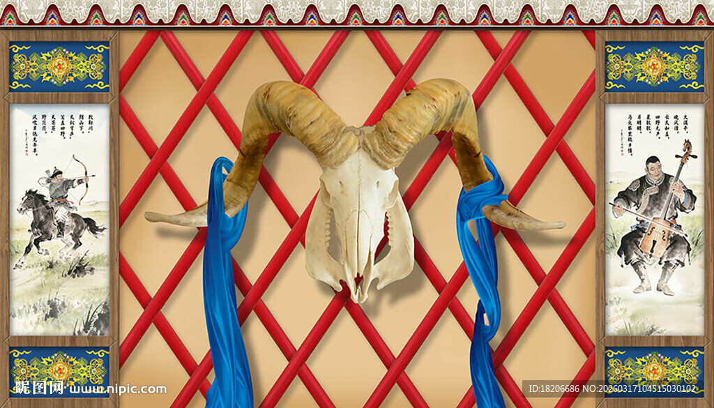 蒙古包内景背景墙