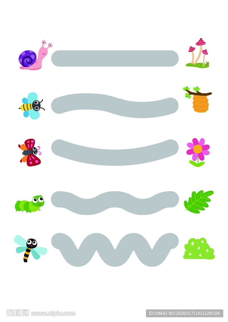 卡通动物与波浪线条装饰