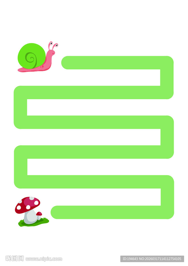 蜗牛在绿色路径上的趣味场景