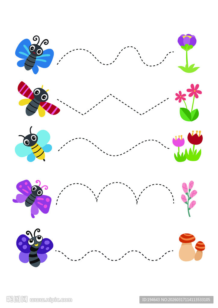 可爱昆虫花朵装饰图案
