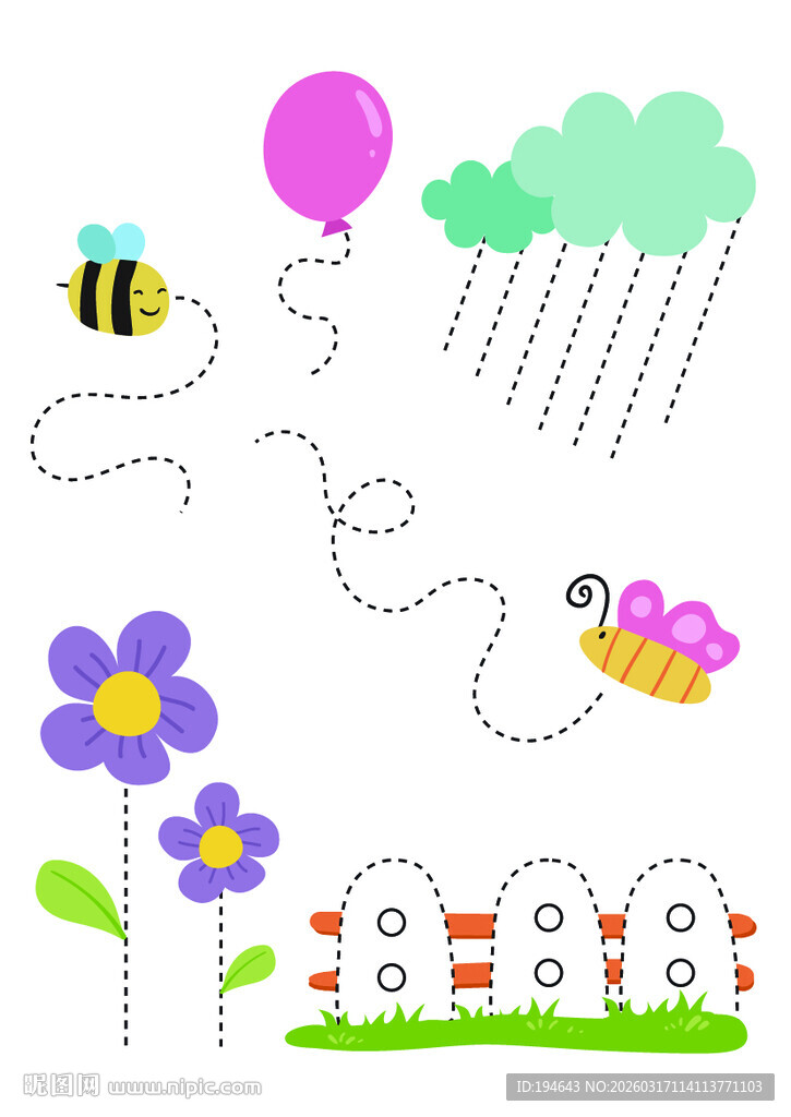 儿童趣味手绘花草昆虫图案