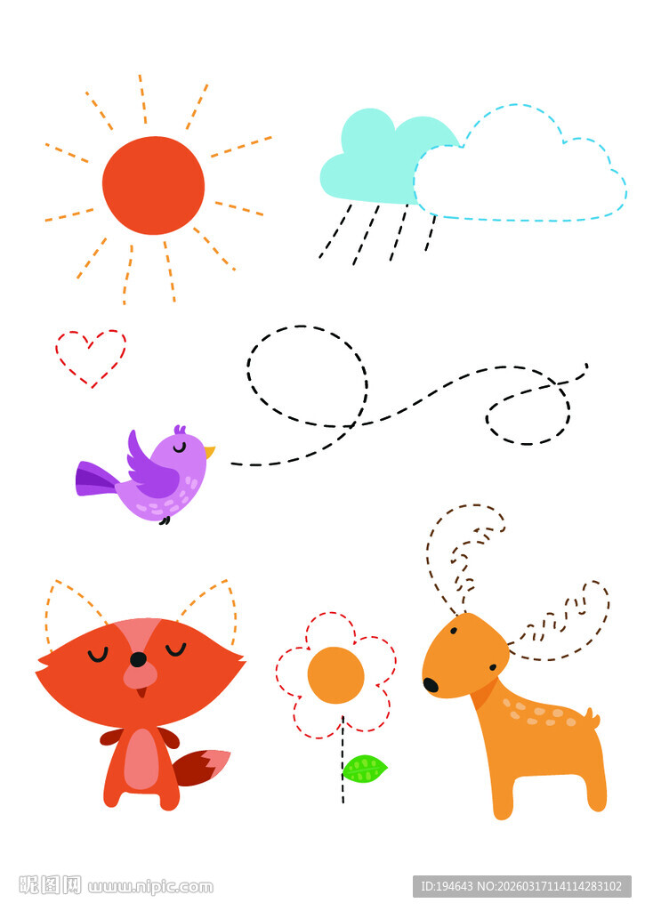 可爱动物与自然元素插画