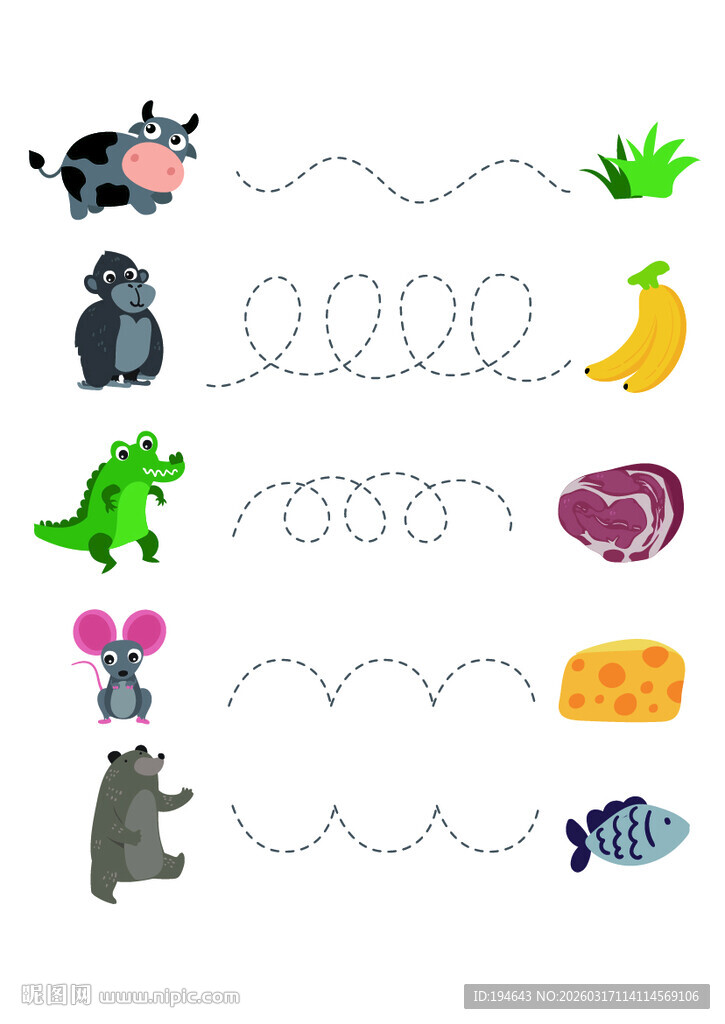 动物与食物配对连线素材