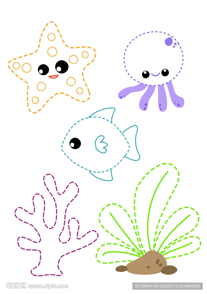 海洋生物卡通图案集合