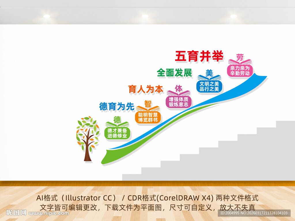 五育并举楼梯文化墙