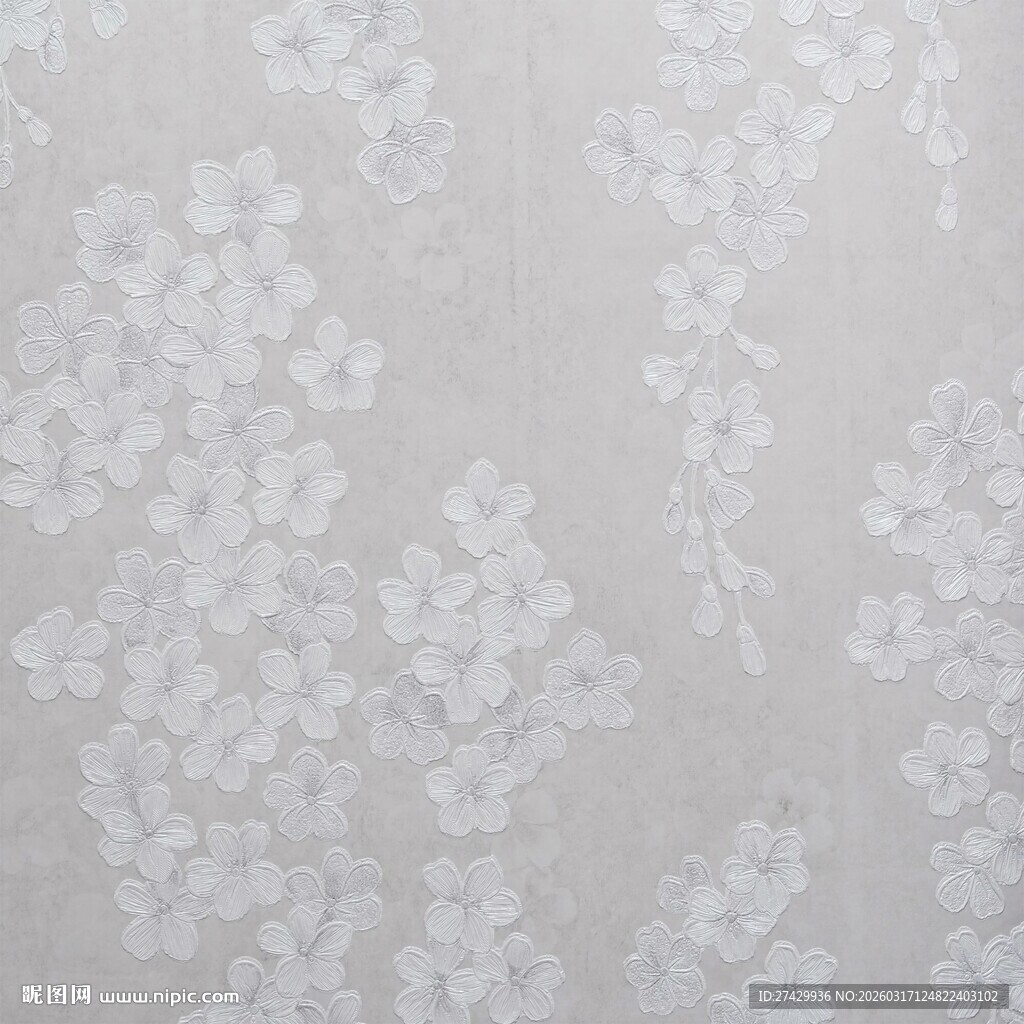 高清浅底白花图案布料纹理