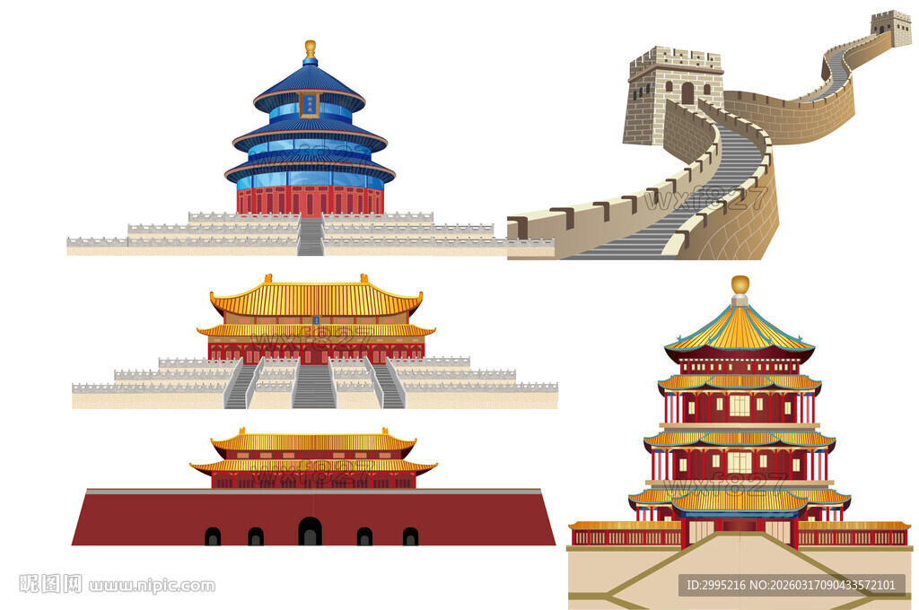 北京地标建筑天坛长城故宫颐和园