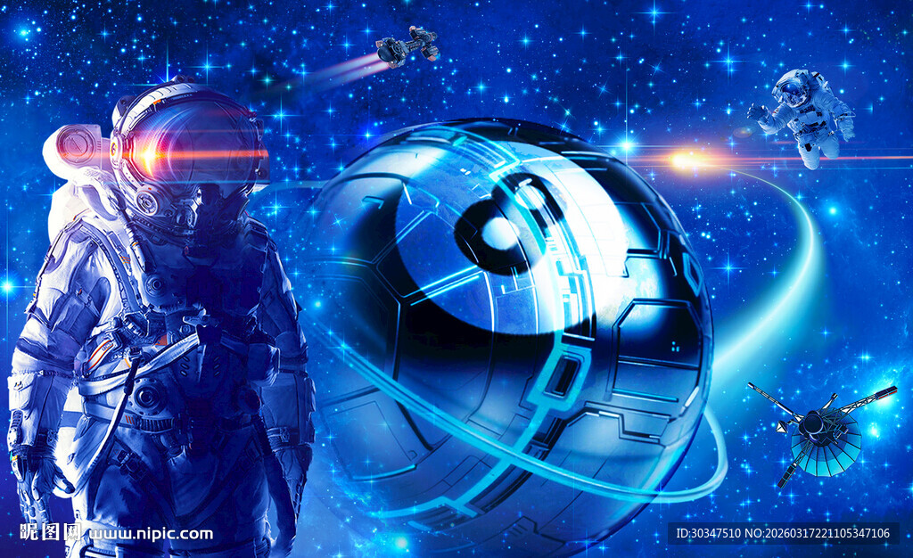 台球厅星空宇航员背景墙