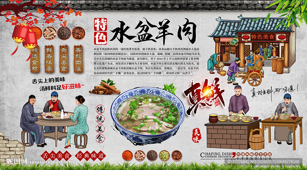 水盆羊肉背景墙