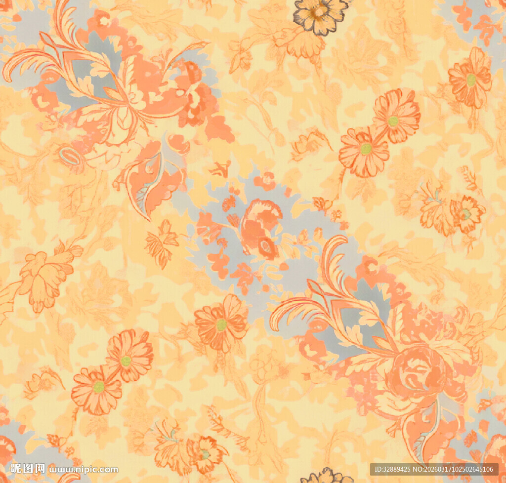 复古花卉图案布料纹理