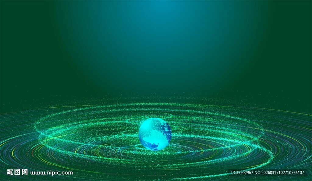 科技感绿色环绕发光球体