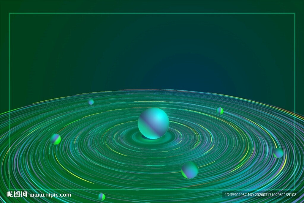 绿色环形图案中的球体