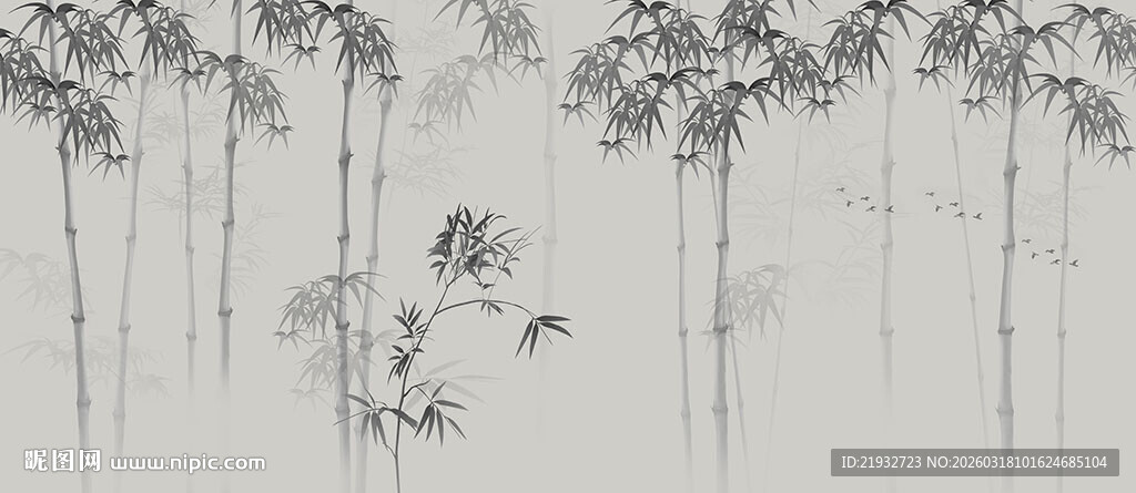 新中式水墨竹子背景墙