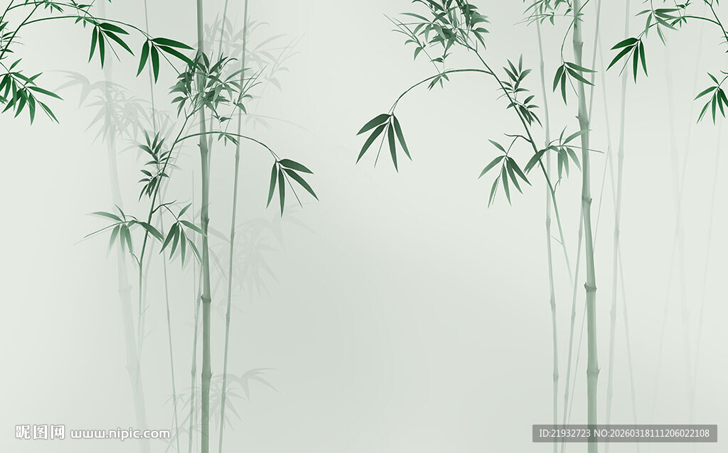 新中式水墨绿竹背景墙