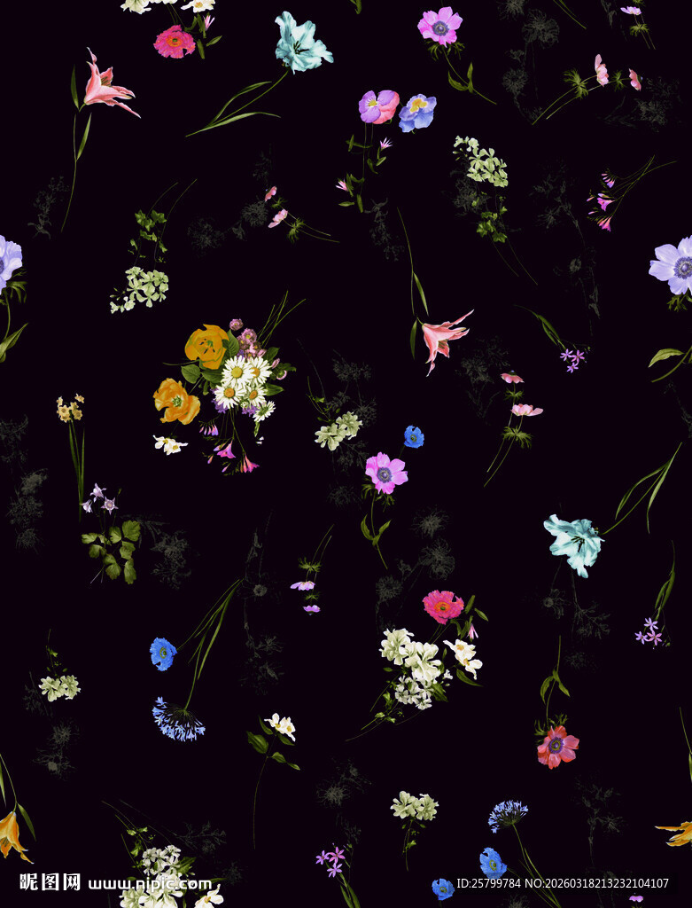 黑色背景多彩碎花图案