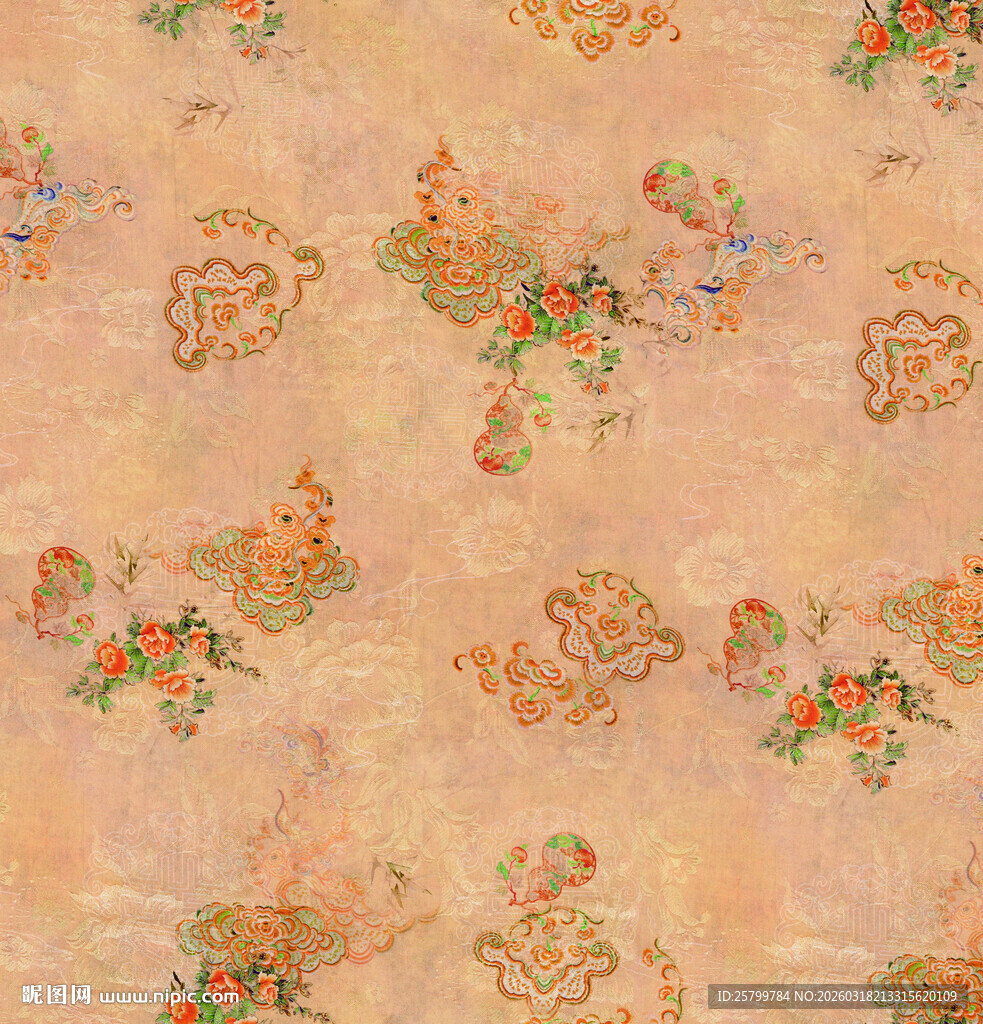 复古花卉图案布料纹理