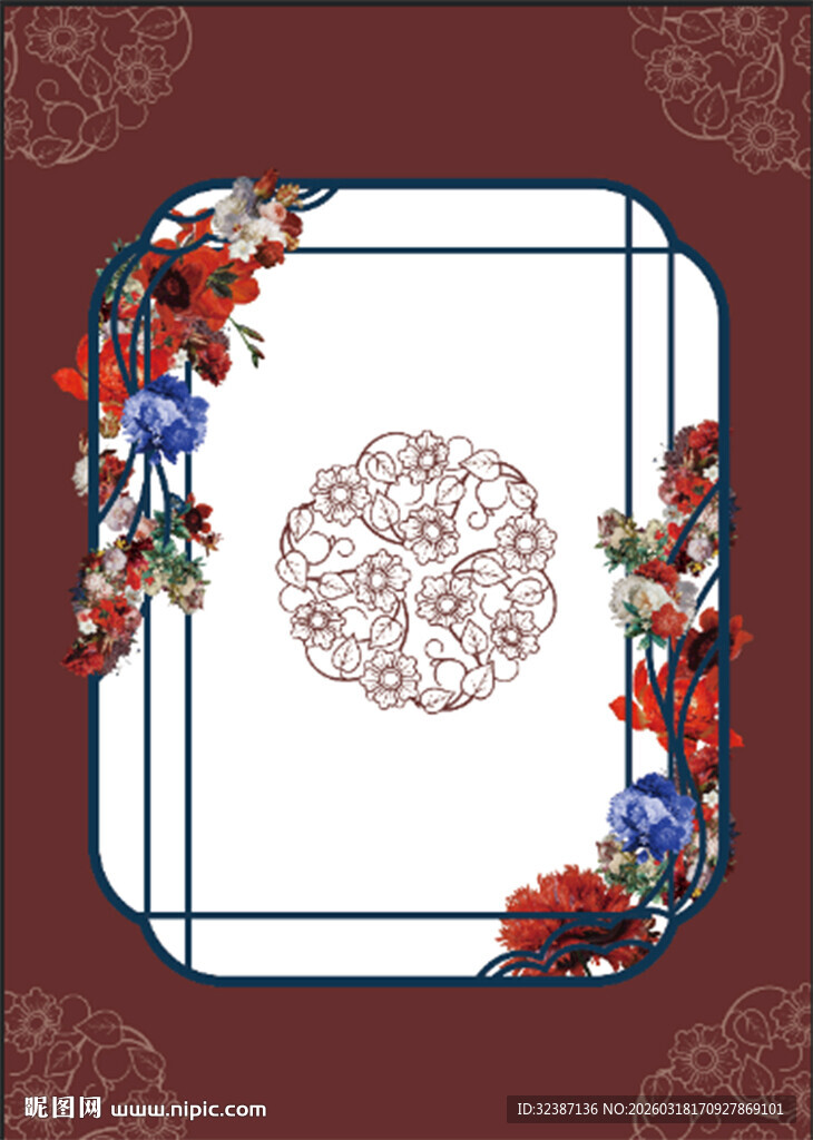 窗花新中式花卉边框图案设计