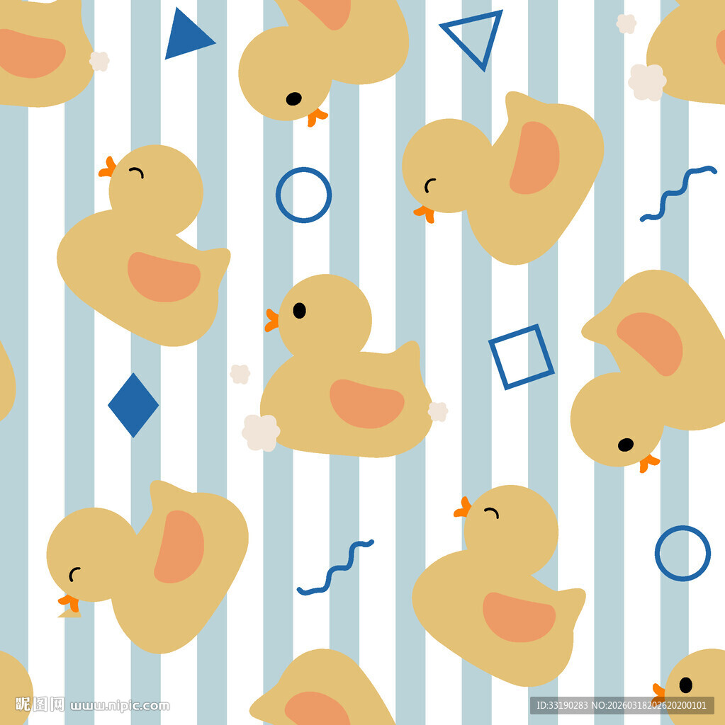 小黄鸭条纹背景可爱图案