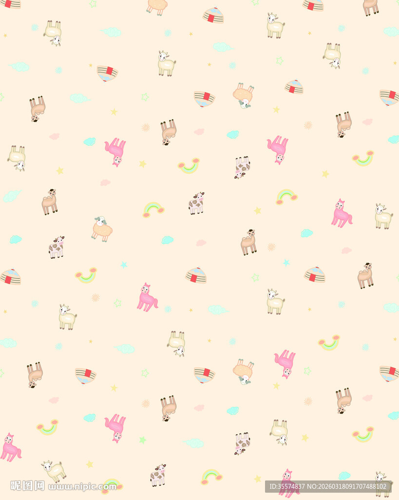 可爱动物花卉图案背景