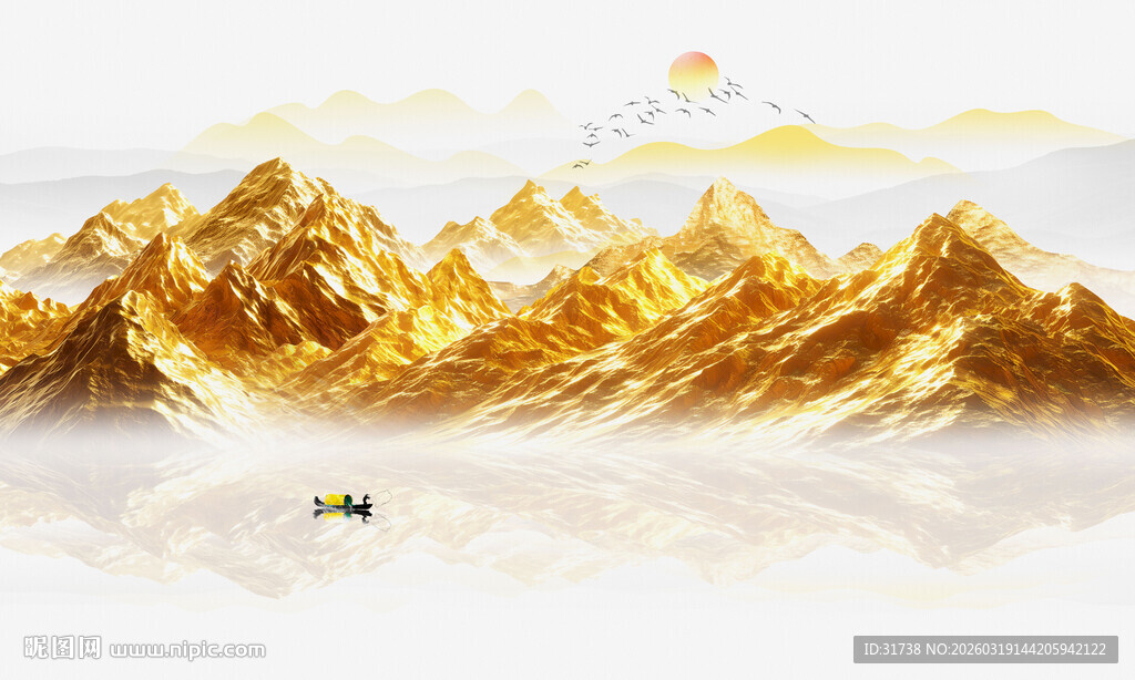 金箔金色山水画背景墙