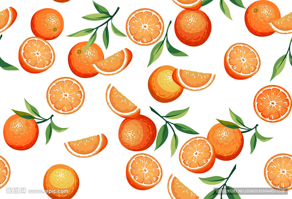 手绘橙色柑橘水果图案