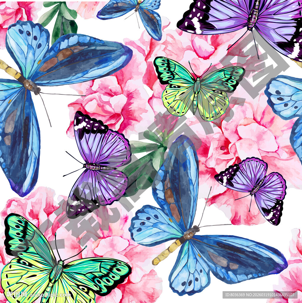 水彩蝴蝶印花