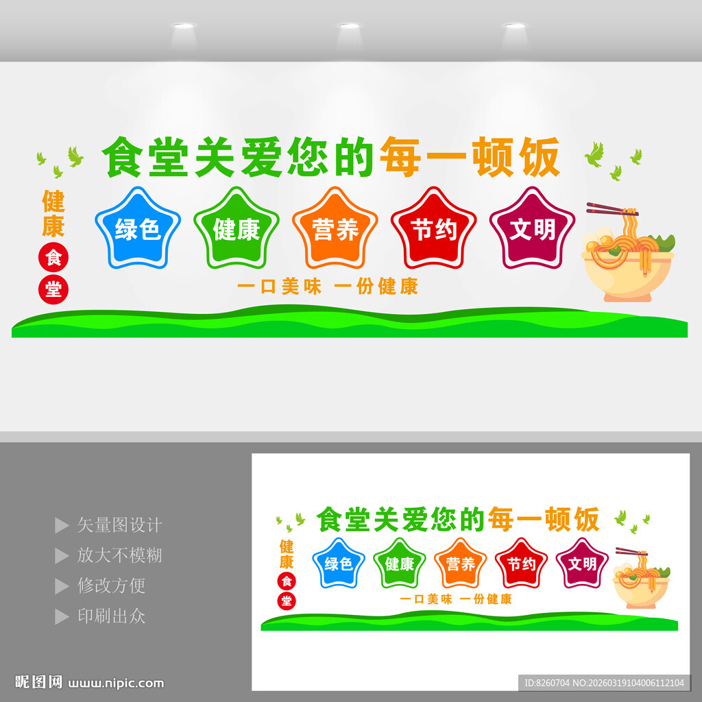 健康食堂节约粮食餐馆文化墙