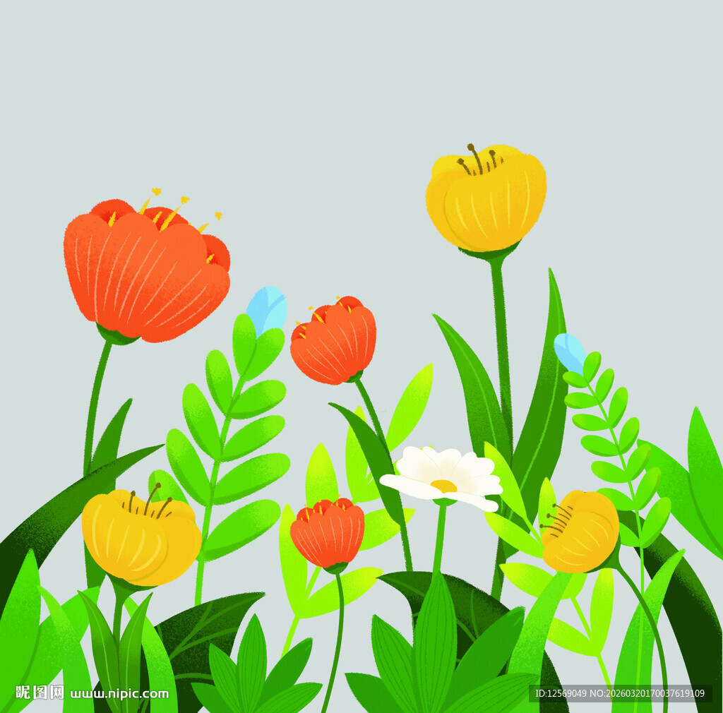 多彩花卉插画清新自然风