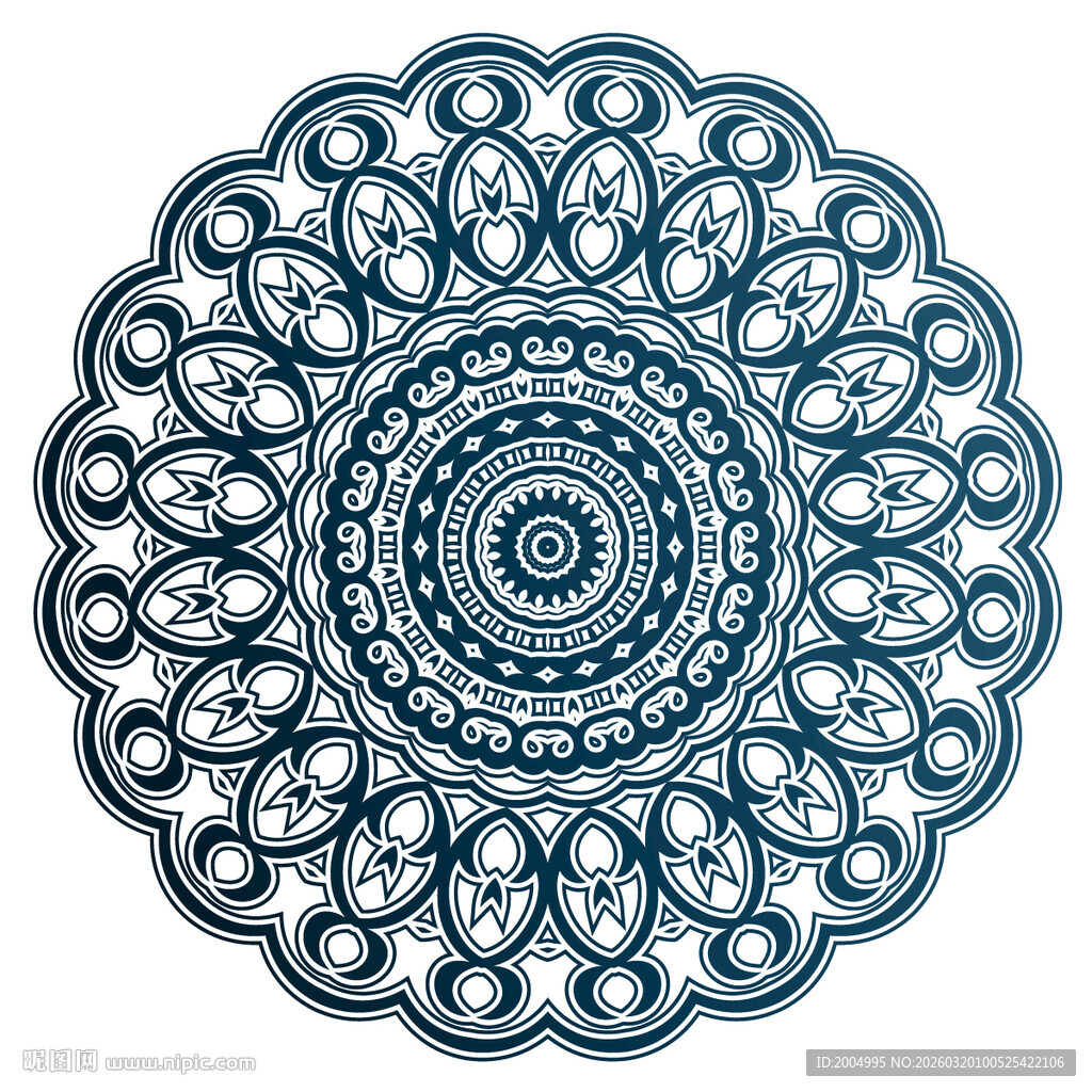 蓝白曼陀罗花纹饰图案