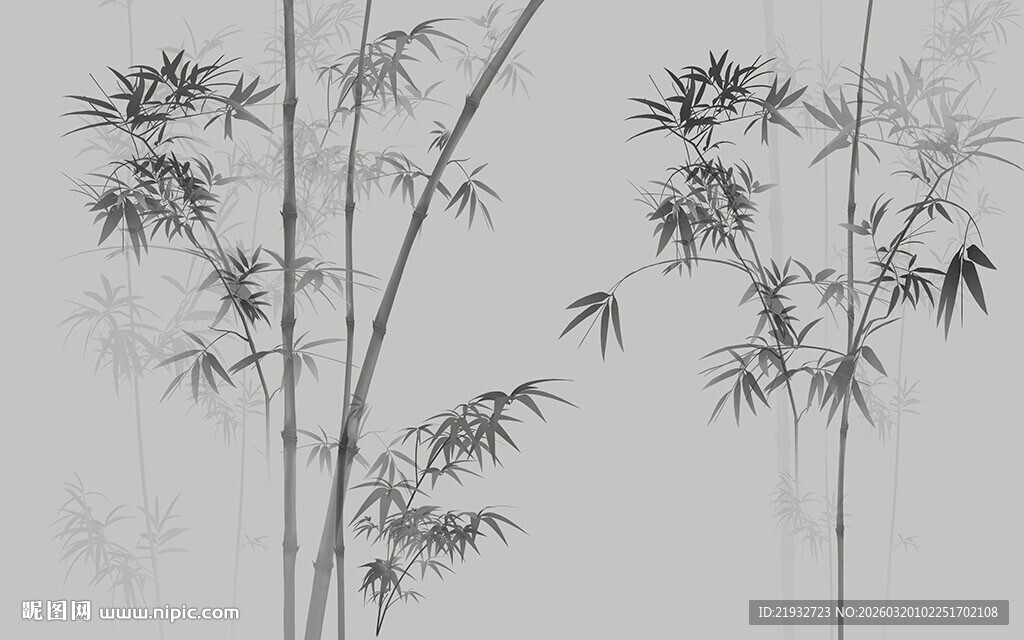 新中式水墨竹子背景墙竹子装饰画